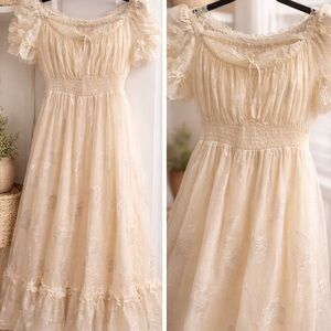 Lacemade Princess Cream Lace Puff Sleeve Dress